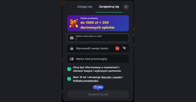 Rejestracja w Bet on red Kasyno